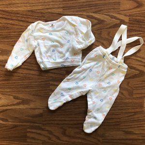 Teddy Bear Patterned Overall And Shirt Set Vintage